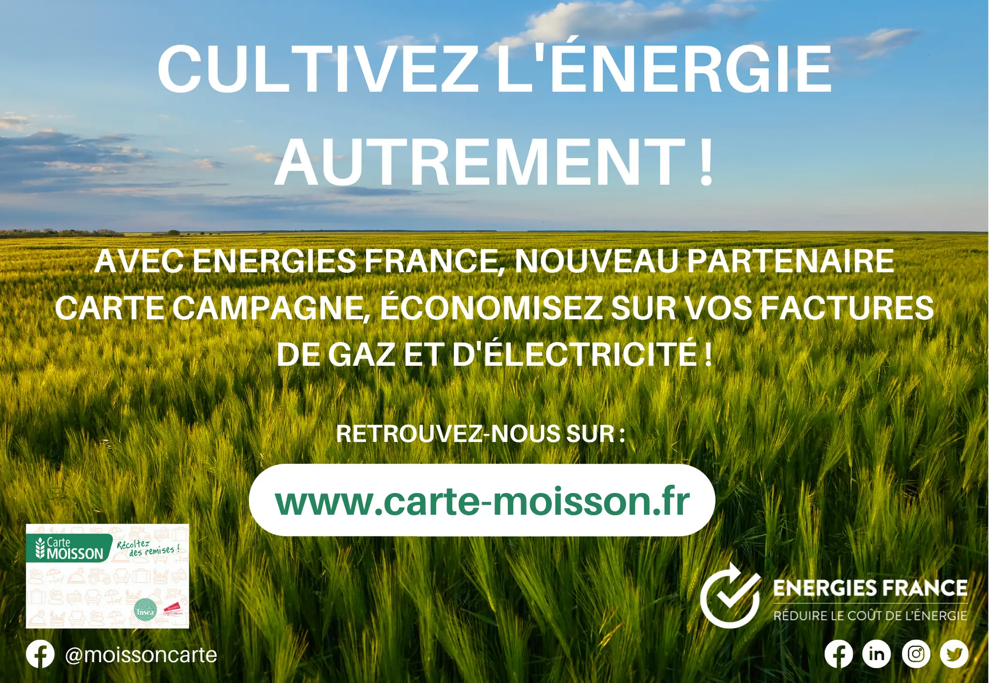 You are currently viewing Partenariat Energies France : Economisez sur votre facture d’électricité et de gaz de ville pour les adhérents du réseau FNSEA.